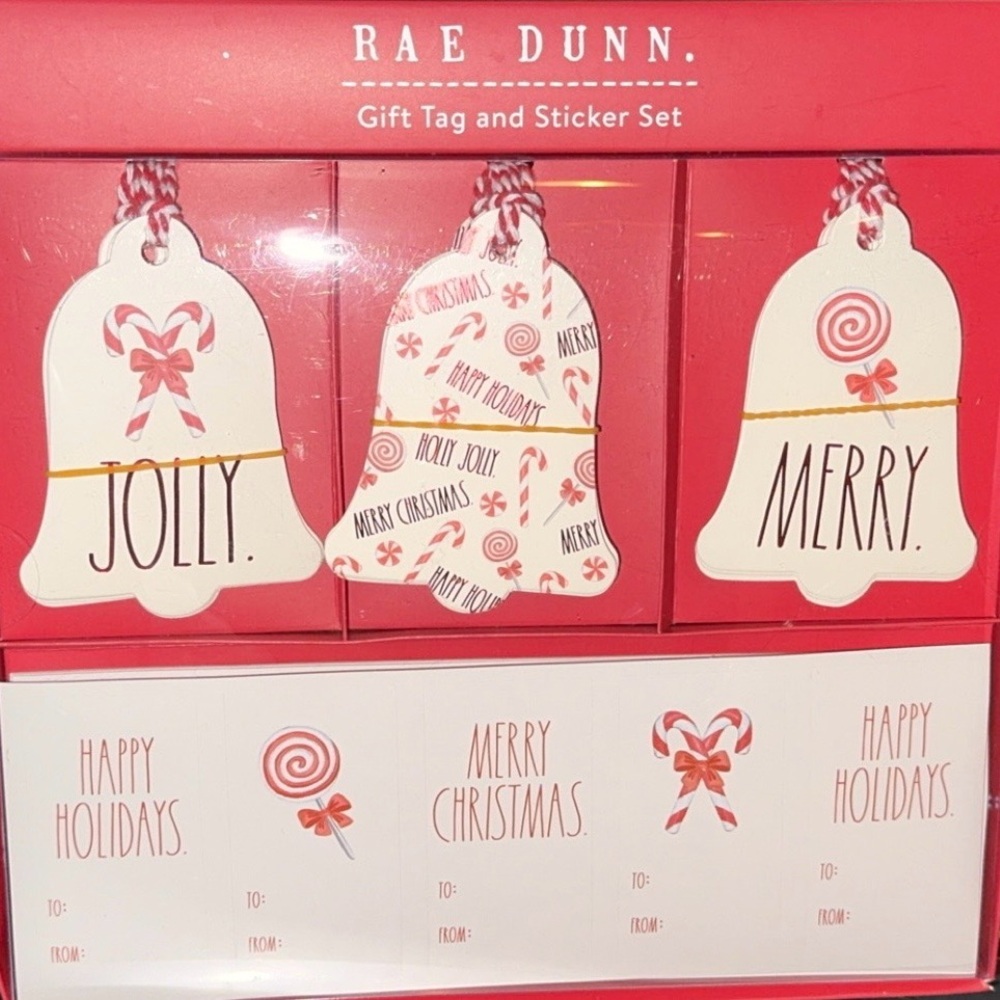 NWT Rae Dunn Christmas/Holiday/Seasonal Red/White Holiday Gift Tags/Stickers